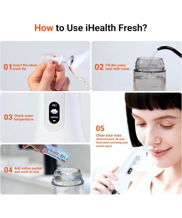 iHealth Electric Nasal Irrigation System for Adults & Kids Gentle Sinus Rinse for Rhinitis & Sinusitis Relief 400ml Easy-Clean Large Tank Water Temperature Measurement 30 Premixed Saline Packets 30 PCS - Buy Online on GoSupps.com