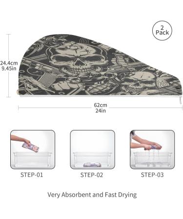 Violence Skull Dry Hair Cap & Quick Drying Towel Set | 2 Piece Super Absorbent Towel with Button Headband - Soft & Comfortable - Buy Online on GoSupps.com