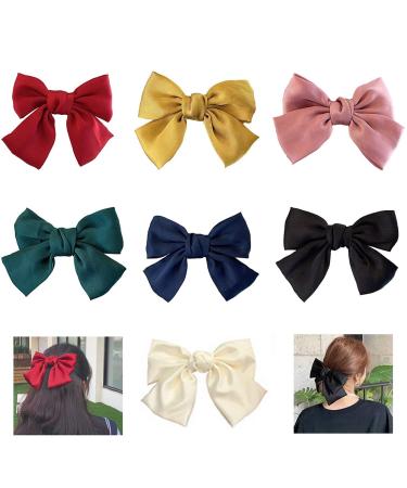 Yueser 7 pieces big Bowknot hair clips Big hair accessories bowl satin ribbon arc hair clips accessories for women lady (7 colors) - Buy Online on GoSupps.com