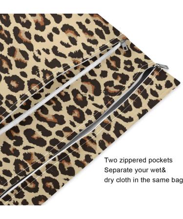 JUMBEAR Brown Leopard Print Wet Dry Bag Set - Waterproof Reusable Organizer for Baby Cloth Diapers, Swimsuits, and Gym Gear - 2PCS - Buy Online on GoSupps.com