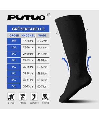 Putuo Compression Stockings for Men & Women - Thick Calves Oversize Support Thrombosis Socks (3 Couples Black 6XL) - Ideal for Flight Medical & Running - Buy Online on GoSupps.com