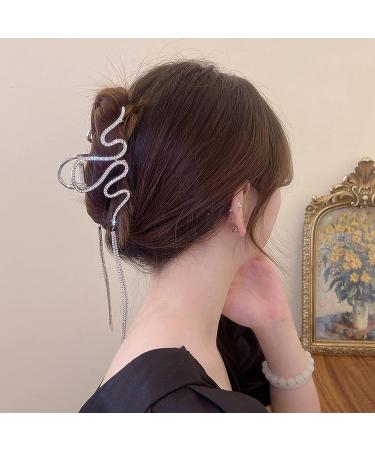 Glitter Tassel Metal Hair Claw Clips - Set of 2 Large Snake Rhinestone Hair Jaw Clips for Women and Girls - Buy Online on GoSupps.com
