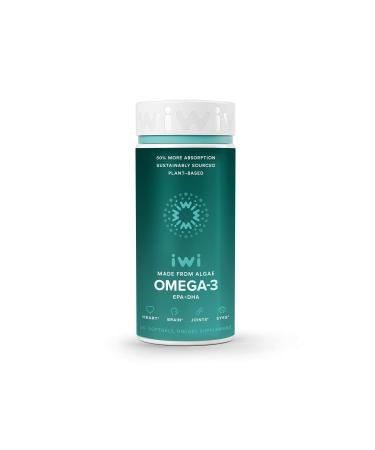 iwi Omega 3 Supports a Healthy Heart, Brain Development, Strong Bones & Joints and Eye Health| Vegan Algae Omega 3, 6, 7, 9 and EPA + DHA | Non-GMO, Gluten Free, Kosher | 30 Day Supply 30 Count (Pack of 1)