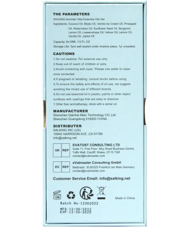 Salking Summer Essential Oils Set - 6x10ml 100% Pure Aromatherapy Fragrance Oils for Diffuser Humidifier & Massage - Coconut Pineapple Watermelon Marine Brizz Mojito Vanilla Ice Cream - Buy Online on GoSupps.com