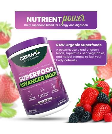 Greens+ Advanced Multi Wild Berry Superfood Powder Organic Blend Vegan Non-GMO Soy-Free Dairy-Free Gluten-Free Dietary Supplement with Vitamins & Minerals 9.4 oz - Buy Online on GoSupps.com