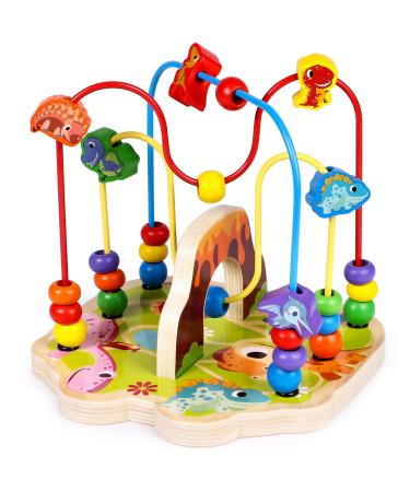 Toyssa Motoric loop made of wood montessori toys from 1 2 3 year dinosaurs roller coaster wooden toys motor cubes Colorful pearl labyrinth made of wood for children toddler gifts