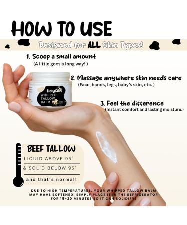 HolyCow Beef Tallow For Skin - Whipped Tallow Balm with Organic Jojoba Oil Grass Fed Beef Tallow Face Moisturizer for Eczema Baby Lip Balm - Lotion For Extremely Dry Skin (Vanilla Bean) - Buy Online on GoSupps.com
