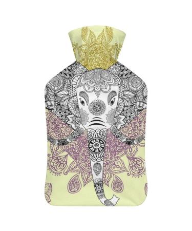 Elephant Floral Hot Water Bottle With Cover Plush Bed Bottle Hand Warmer For Adults And Children 26.5X15.3cm