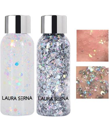 Body Glitter Gel Mermaid Sequins Chunky Glitter Liquid for Face Eyeshadow Hair Nail Long Lasting Sparkling Makeup Accessories/522 (Color : G Size : 2 Pack) 2 pack G
