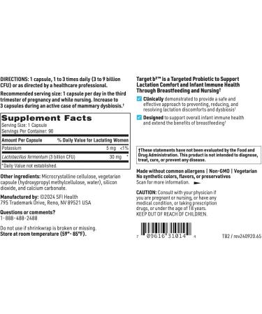 Klaire Labs SFI Health Ther-Biotic Target B2 Breastfeeding Supplement for Lactation Support - Lactobacillus Fermentum Probiotic - Promote Healthy Comfortable Breastfeeding (90 Capsules) - Buy Online on GoSupps.com