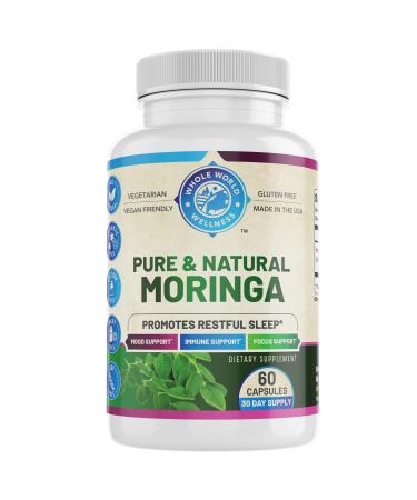 WHOLE WORLD WELLNESS Pure Moringa | Supports Immune & Gut Health | Sleep Aid | Rich in Antioxidants & Amino Acids | All Natural & Dairy Free | 60 Capsules | Made in The USA.