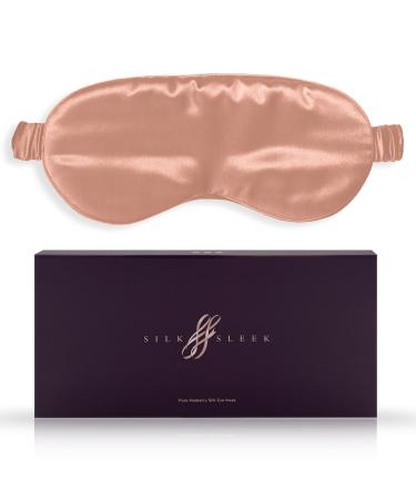 SILKSLEEK Eye Mask for Sleeping 22 Momme Pure Mulberry Silk Sleep Mask Filled with 100% Pure Silk Travel Essentials Super Soft & Comfortable Blackout Eye Mask in Gift Box (Rose Gold)