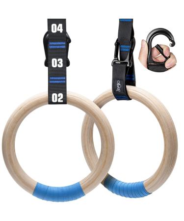 Zingtto Wooden Gymnastic Rings with Adjustable Numbered Straps, 1.25'' or 1.1