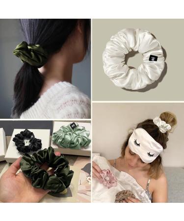 LILYSILK Silk Hair Scrunchies for Frizz Prevention 100% Mulberry Silk Hair Ties for Breakage Prevention Elastic ponytail Holders(Dark Olive+Ivory) - Buy Online on GoSupps.com