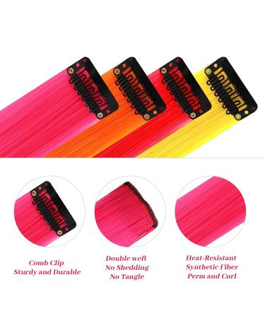 12 Pcs Hot Pink Party Highlights Clip in Hair Extensions - 22 inch Synthetic Hairpieces for Women, Kids, Girls - Buy Online on GoSupps.com