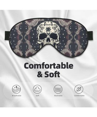 Skull Yoga & Flower Print Unisex Eye Mask | Soft Comfortable Light-Blocking Sleep Mask for Travel & Relaxation - Buy Online on GoSupps.com