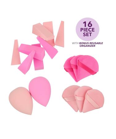Expressions 16pc Makeup Blender Set - Pink Beauty Sponges Wedges & Organizer for Flawless Makeup Application | Assorted Blenders - Shop Internationally - Buy Online on GoSupps.com