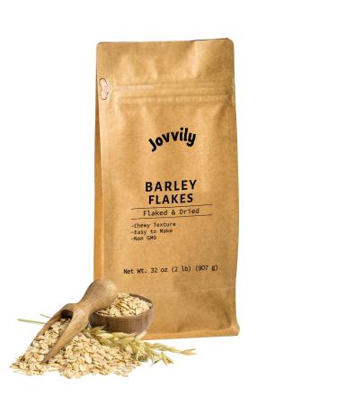 Jovvily Barley Flakes - 2 lb - Chewy Texture - Non GMO - De-Hulled & Cleaned 2 Pound
