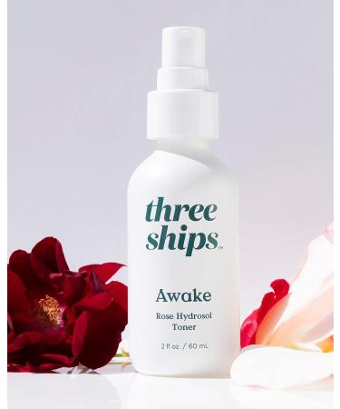 Three Ships Awake Rose Hydrosol Toner | Vegan Facial Tonic for Dry/Normal Skin | Calming & Soothing | 60mL - As Seen on Dragon's Den - Buy Online on GoSupps.com
