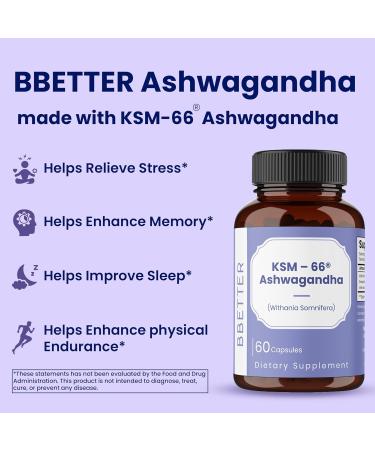 BBETTER Ashwagandha KSM-66 Capsules 500mg | Lab Tested Herbal Supplement for Stress Relief |Pure Organic Ashwagandha Powder | Supports Mental & Physical Well-Being Mood Enhancer | 120 Veg Capsules Pack of 2 - Buy Online on GoSupps.com