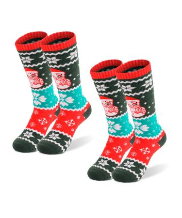 Hysenm Kids Ski Socks 2 Pairs Warm Long Thick Snow Socks Cotton Christmas Gift for Boys Girls Pattern 3 X-Small