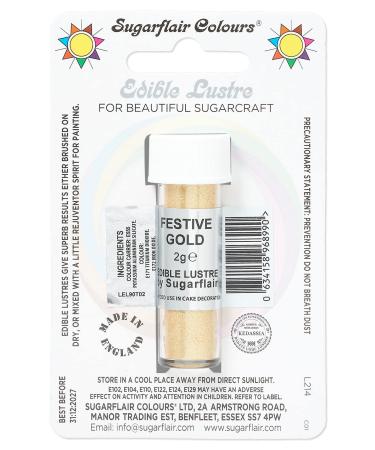 Sugarflair Festive Gold Edible Lustre Dust Add a Lustrous Shine to Cakes or Decorations. Brush On or Add Rejuvenator to Create Eye-Catching Edible Paint Gives Shine to Your Bakes - 2g