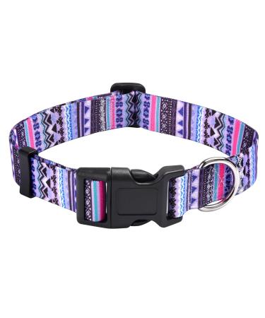Mihqy dog collar adjustable soft & comfort dog collar Bohemian flowers geometric trunk design for small medium and large dogs (purple Bohemia s) s (neck circumference 25-40 cm width 1.5 cm) purple Bohemia