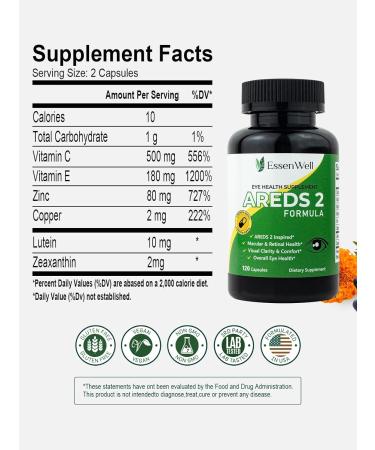 AREDS 2-120 Capsules + Multivitamin Lutein and Zeaxanthin 20mg 2-in-1 Eye Vitamin Contains Vitamin C D E & Zinc 1 Count (Pack of 120) - Buy Online on GoSupps.com
