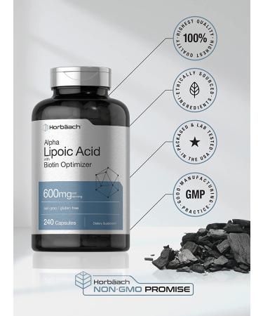 Alpha Lipoic Acid 600mg - 240 Capsules with Biotin | Non-GMO, Gluten-Free | Horbaach - Buy Online on GoSupps.com
