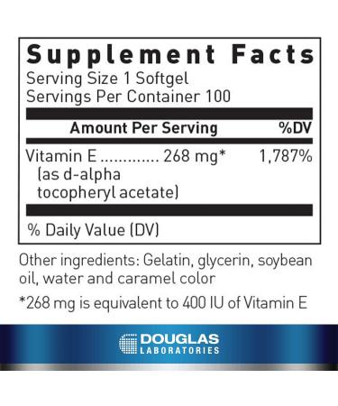 Douglas Laboratories E-400 Vitamin E Capsules - Antioxidant Protection & Cardiovascular Support - 100 ct Standard Packaging - Buy Online on GoSupps.com