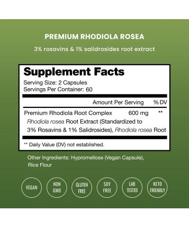 Rhodiola Rosea Capsules | 120 Rosavin Plus Salidrosides | Siberian Rhodiola Extract Supplement | 300mg Vegan Pills for Energy, Stress Relief, Mood Support & Focus - Buy Online on GoSupps.com
