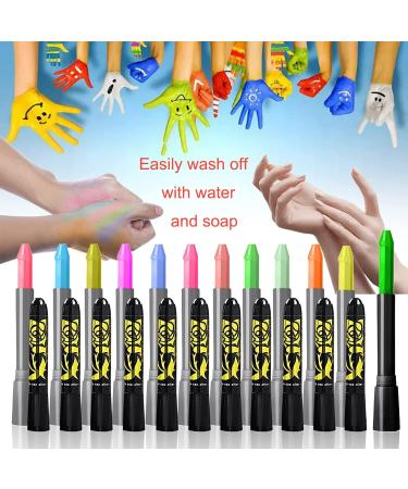 Glow in The Dark Face Body Paint Set - 12 Pcs UV Black Light Makeup Kit for Kids & Adults - Non-Toxic Fluorescent Face Paint Crayons for Halloween & Masquerade - Buy Online on GoSupps.com