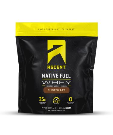 Ascent Native Fuel Whey Protein Powder - Post Workout Whey Protein Isolate, Zero Artificial Ingredients, Soy & Gluten Free, 5.7g BCAA, 2.7g Leucine, Essential Amino Acids, Chocolate 4 lb Chocolate 4 Pound (Pack of 1)