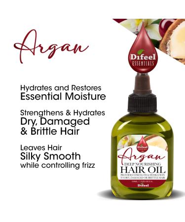 Difeel Essentials Deep Nourishing Argan Hair Oil 2.5 oz - Anti Frizz Treatment Made with 100% Natural Essential Oils - Buy Online on GoSupps.com