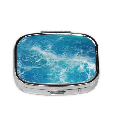 Tropical Ocean Beach Theme Printing 2 Compartment Small Pill Case Cute Small Pill Box Purse Pill Boxs Travel Pill Organizer for Pocket Purse and Travel Gifts