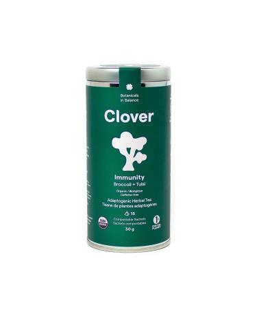 Clover Botanicals Organic Adaptogenic Tea: Immunity - Broccoli + Tulsi - 3 Pack (45 Compostable Pyramid Bags)