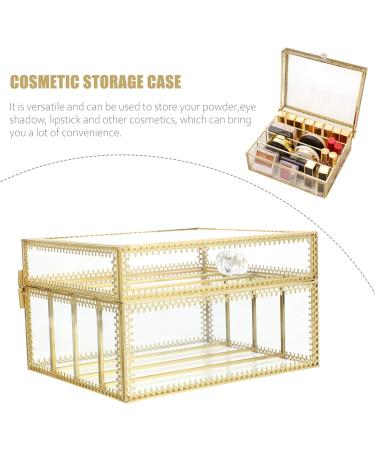 Minkissy Golden Glass Makeup Organizer with Lid | Vanity Storage Box & Mirror for Cosmetics Brushes Lipsticks & Skincare - Buy Online on GoSupps.com