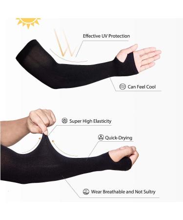 QXURkut Black Cooling Sun UV Protection Arm Sleeves with Thumb Hole - 5 Pairs for Men and Women | Outdoor Gear - Buy Online on GoSupps.com
