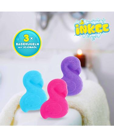 INKEE FLAMINGO Bath Bombs for Kids 15 x 15 g Fun Colours Jojoba Oil and Chewing Gum Flavour - Buy Online on GoSupps.com