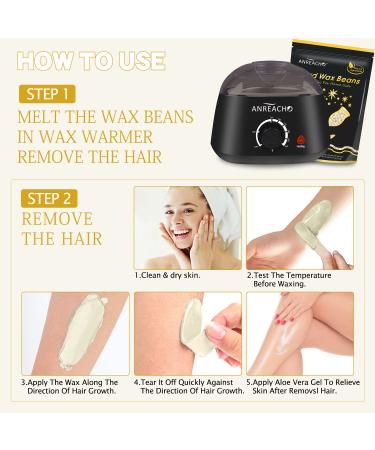 ANREACHO Hard Wax Beads for Sensitive Skin - 10.5 oz Painless Wax Beans for Bikini, Eyebrow & Facial Hair Removal - At-Home Pearl Waxing Beads with 10 Spatulas for Women & Men - Buy Online on GoSupps.com
