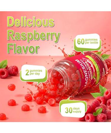Magnesium Glycinate Gummies 600mg for Sleep & Relaxation Sugar Free High Absorption Magnesium Supplement for Women & Men Gentle on Stomach Raspberry Flavor 60 Count Raspberry 60 Count (Pack of 1) - Buy Online on GoSupps.com