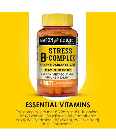 MASON NATURAL Stress B Complex with Antioxidants + Zinc 2 Month Supply Dual Action Formula Supports Immune Health 1 Pack - Buy Online on GoSupps.com