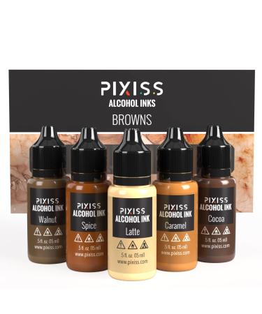Pixiss Browns Alcohol Inks Set, 5 Highly Saturated Brown Alcohol Inks, for Resin Petri Dishes, Alcohol Ink Paper, Tumblers, Coasters, Resin Dye - Buy Online on GoSupps.com