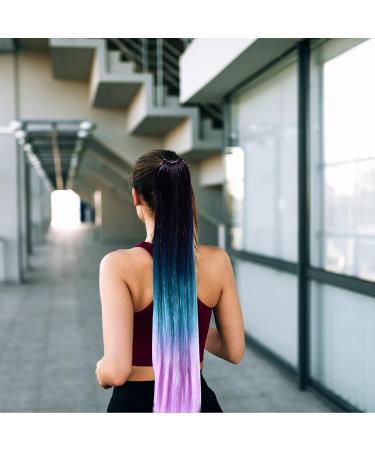Rainbow Ponytail Hair Extensions Colorful Braided Ponytail Hair Extensions Ombre Hair Extensions Elastic Straight Fashion Wraparound Braided Hair For Girls Women (Black/Blue/Purple) - Buy Online on GoSupps.com