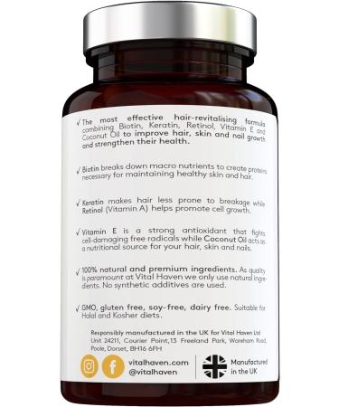 Premium Complex Hair Formula with Biotin, Keratin, Vitamin A & E, and Coconut | High Strength for Stronger Hair & Skin | 2-Month Supply | Made in UK - Buy Online on GoSupps.com