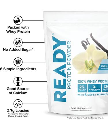 Ready Protein Powder 25g Whey Protein 120 Calories 0g Added Sugar 7 Simple Ingredients No Artificial Additives Gluten-Free Clean & Natural Vanilla (1 Pound Bag) Vanilla 1 Pound (Pack of 1) - Buy Online on GoSupps.com