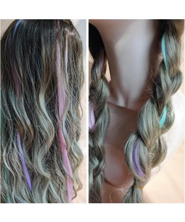 KARLOR Coloured Hair Extensions 9 Pieces Light Purple & Mint Blue & Light Pink Hairpiece Dyed Hair Strands Colourful Straight Hairpiece Clip in Hair Extensions Party Costumes Fancy Dress Cosplay - Buy Online on GoSupps.com