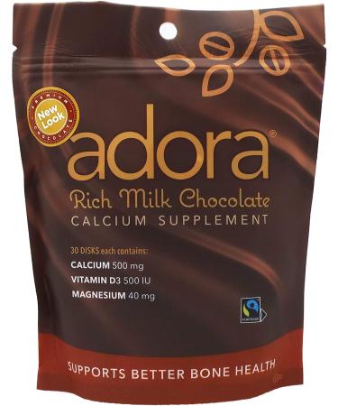 Adora Premium Vitamin D3 Magnesium and Calcium Supplement 500 mg Milk Chocolate 30 Count