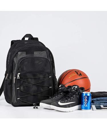Heavy Duty Mesh Backpack - Semi-Transparent College Student Bookbag with Bungee and Padded Straps for Commuting, Swimming, Beach & Outdoor Sports - Black - Buy Online on GoSupps.com