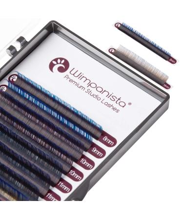 Ombr Lashes Color Blue - Silk Eyelashes D Curl - Thickness 0.07mm in Mix 8-14mm - Volume Lashes - Eyelash Extension - 16 Strips